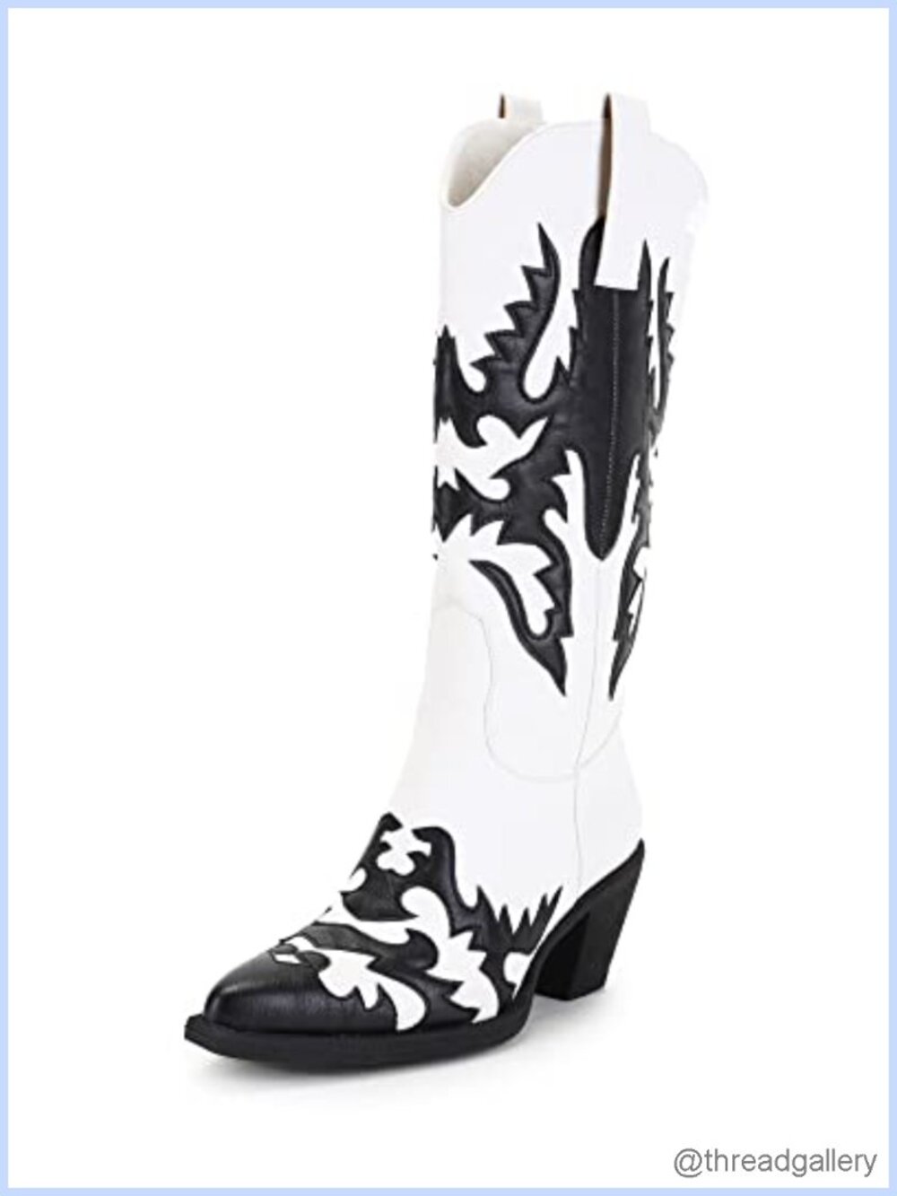 Knee High Cowboy Boots Faux Leather Pointed Toe Chunky Heel Western